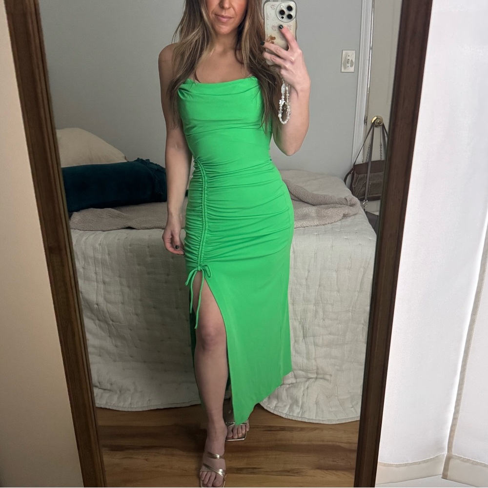 NWT Zara Draped Midi Dress gathered blogger fave green xs